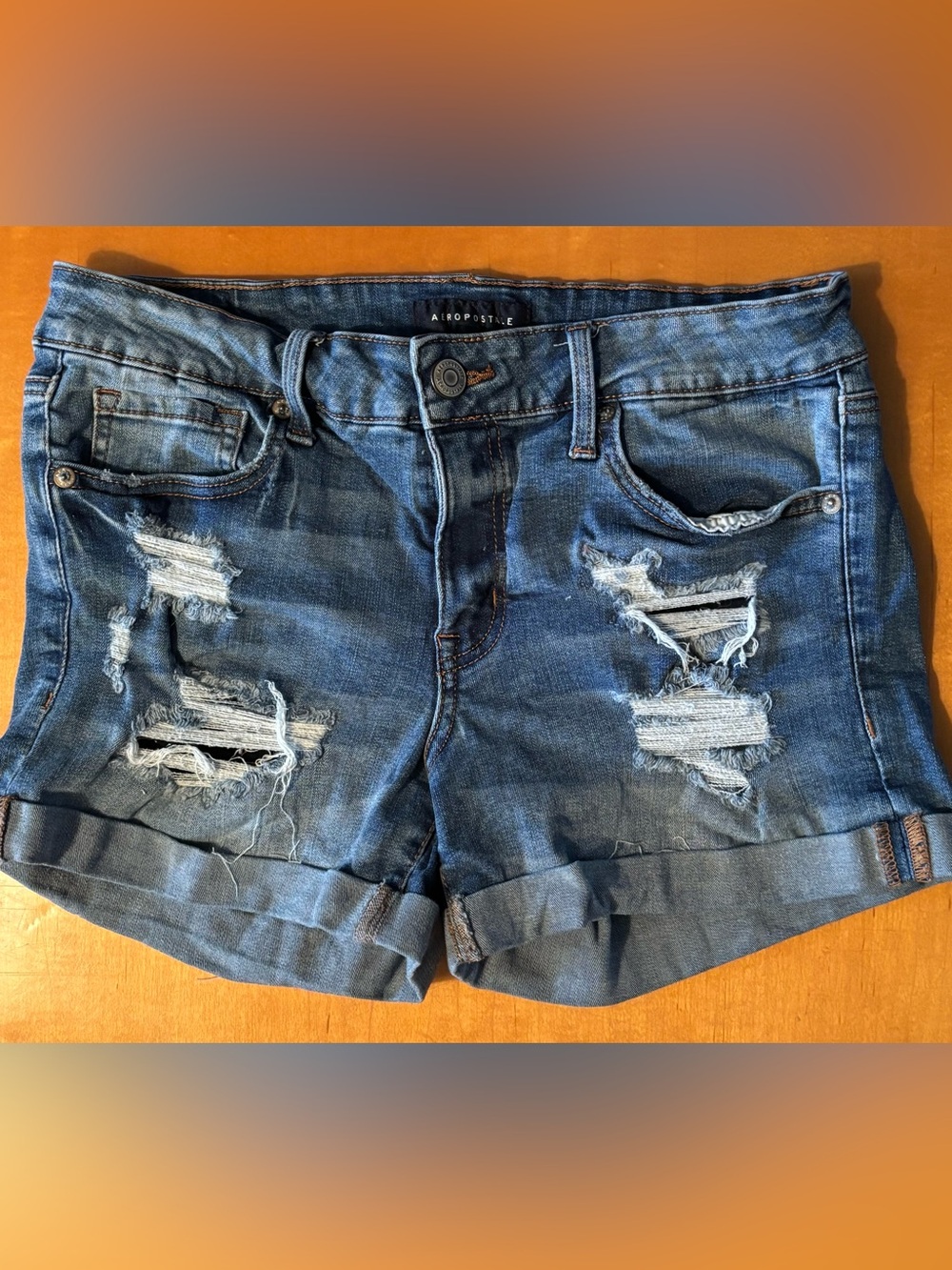 Aeropostale Distressed Blue Denim Cuffed Women's Shorts